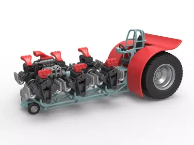 Pulling tractor with 7 engines V8 Scale 1 to 25 3D print model