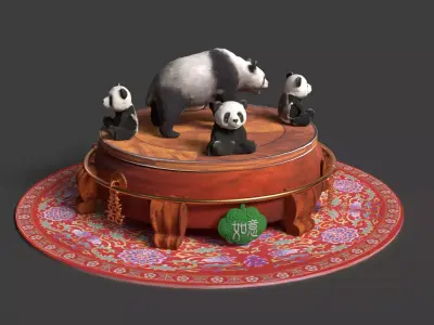 Chinese display stand with panda doll  Low-poly 3D model
