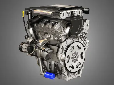 XTS Engine - V6 Twin Turbo Engine - With Interior Parts 3D model