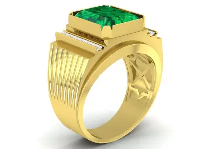 Luxury Emerald Baguette Stone Ring for Men  3383 3D print model
