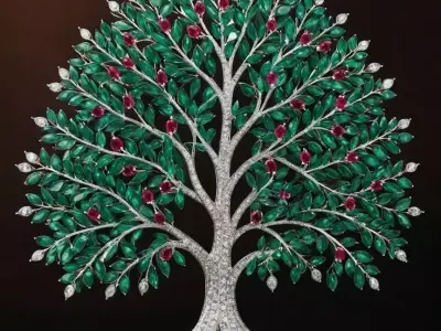 Luxury Tree of Life 3D Jewerly Emerald Leaves Diamond Branches Low-poly 3D model