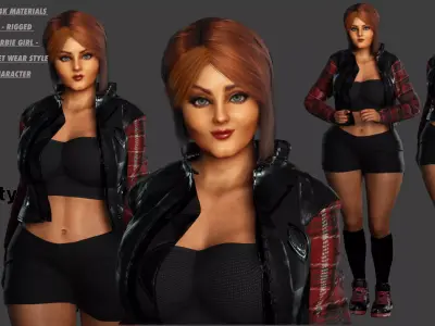 AAA 3D CURVY BARBIE GIRL STREET WEAR-REALISTIC RIG GAMECHARACTER Low-poly 3D model