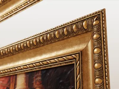 Antique frame with oil painting 3D model