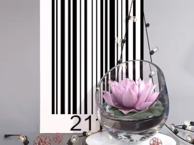 Pink water lily lotus plants vase with string led lights   3D model