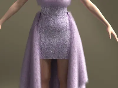 Lavender fur dress 3D model