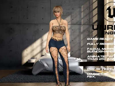 Tattoo girl full rigged - game ready - animated Low-poly 3D model