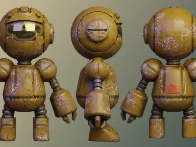 Rusty-robot PBR Low-poly game ready wooden figure Free low-poly 3D model