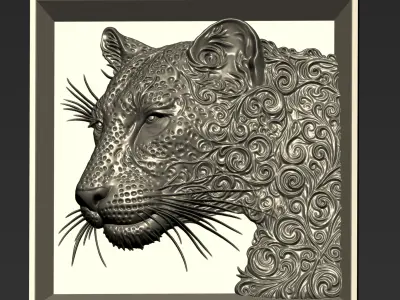 Decorated Leopard Head A71 3D print model