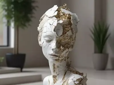 Cracked Marble Woman Gold Repair Art Sculpture 3D Model Low-poly 3D model