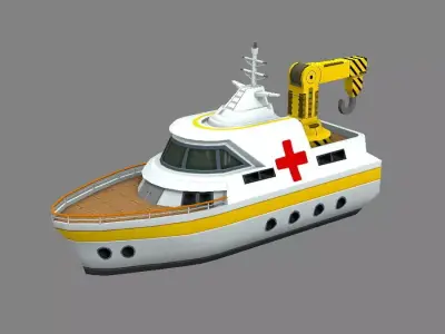 Cartoon rescue ship Low-poly 3D model