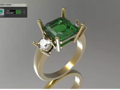 STL 3D Ring Central Emerald and Side Diamonds jr00291 3D print model