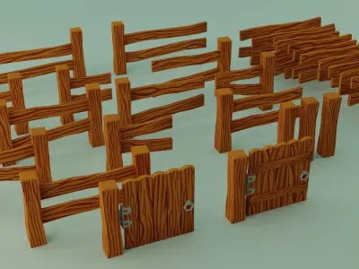 Lowpoly fences pack Unity VR AR ready Free low-poly 3D model