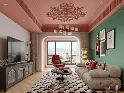 Luxury living room dining room interior scenes 50 3D model