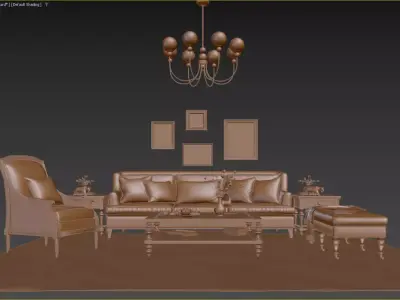 American Style Sofa Coffee Table Living Room Furniture Set 3D 3D model