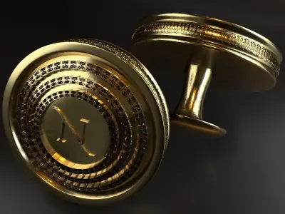 Luxury Cufflink with alphabet N 3D print model