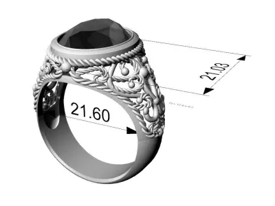 Ring with monograms and stone 3D print model