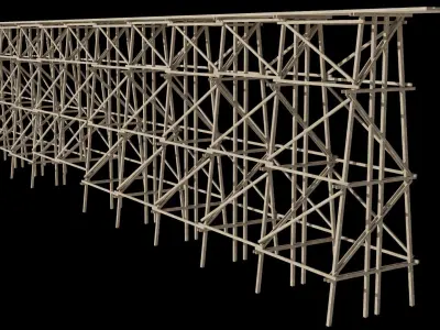 Wood trestle bridge adapted for your games PBR material Low-poly 3D model
