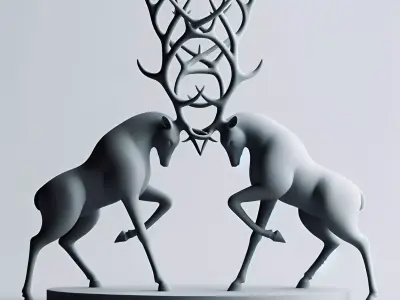 Deer Clash duel Symmetrical 3D print model