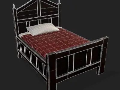 Rustic Medieval Twin Pannel Bed Low-poly 3D model