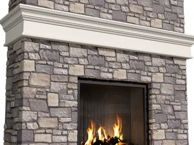 Classic stone Rustic Mantel Fireplace  3D model