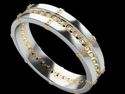Men Gold Band with chain link pattern 3D print model