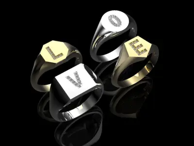 Assorted Signet Ring-L-O-V-E Diamond Initial Prong Ring 3D print model