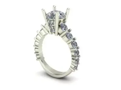 Engagement Ring With Many Round Diamond On It 3D model