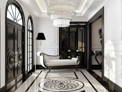 Black White Classic Interior 3ds Max Corona Renderer Scene Low-poly 3D model