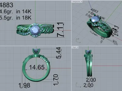 Twisted Ring with round diamond and perfect matching band 4883 3D print model