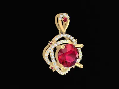 Luxury Ruby Diamond Halo Pendant for Women  271 3D print model