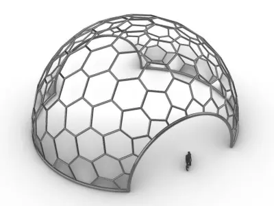 Hexagonal Dome structure Geodesic Like Wireframe Design V2 3D model