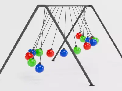 15-Ball Pendulum Waves Animated  Low-poly 3D model