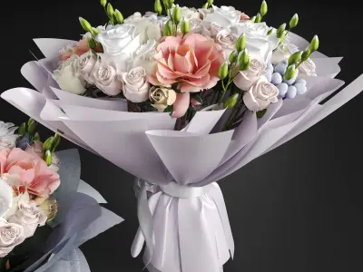 Two Bouquet of the flowers in white orange pink and blue colors 3D model