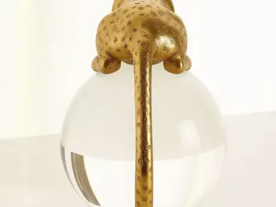 Golden Panther Crystal Ball Art Decor Animal Sculpture 3D Low-poly 3D model