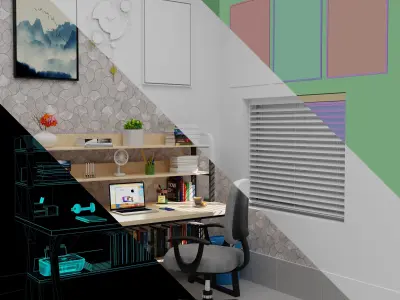 Realistic Study Table With Assets-01 Low-poly 3D model