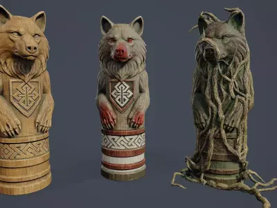 Totem Pole Wolf PBR Low-poly 3D model