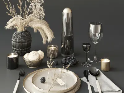 Tableware with heracleum 3D model