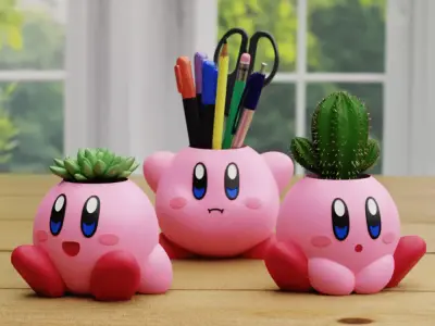 Kirby Planters pen holder decor cute geek game pink setup 3D print model