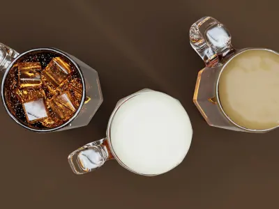 Drink Mug Set - Beer Ale and Coke 3D model