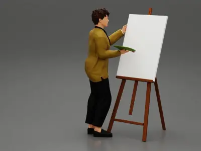 artist painter drawing on canvas 3D print model