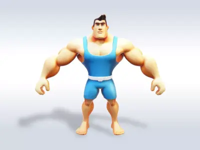 3D Cartoon character t pose muscle strong man sport gym  3D model