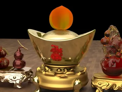 Chinese gold Ingot  and gourd  3D model