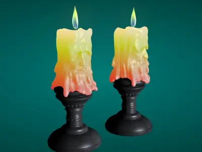 Candle sculptures burning old people household items 3D model
