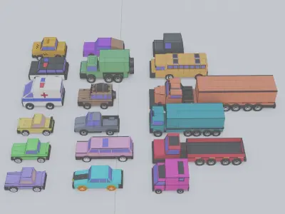 18 cars collection Low-poly 3D model