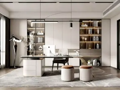 Modern Light Luxury Study Room 3D model