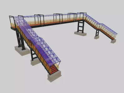 Steel Pedestrian Bridge-Two Columns-Pipe Rail-Straight Type-6 3D model