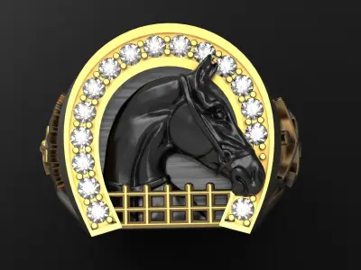 RING WITH HORSESHOE AND HORSE 3D print model
