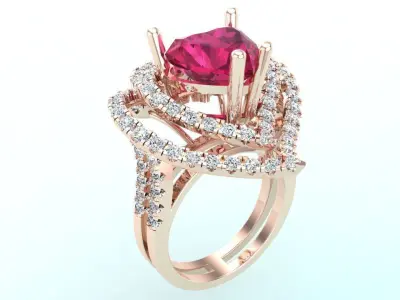Gemstone rings - Heart stone ring - Diamond rings 3D print model