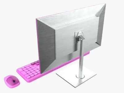 Wireles Computer Set Keyboard Mouse Monitor Baby Pink Version 3D model