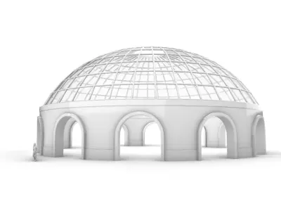 Dome Pavilion with Square Wireframe Structure and Panels 3D model